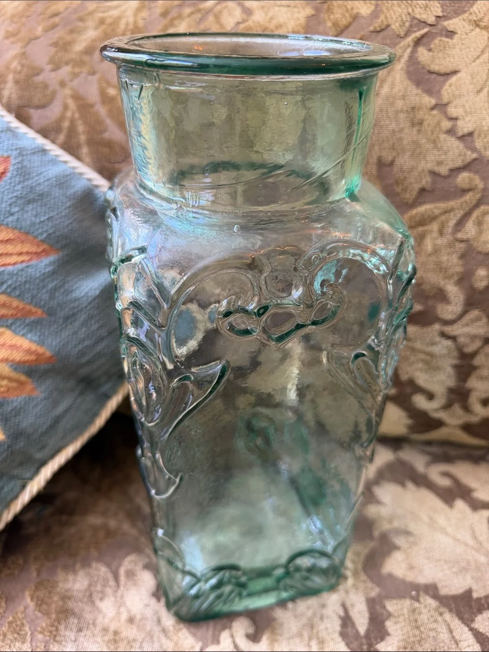 Vintage Pressed Recycled Embossed Glass Repurposed Vase